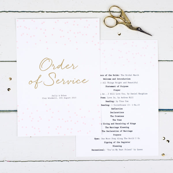 Confetti Wedding Order Of Service Cards