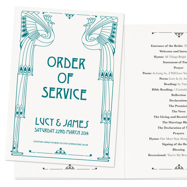 Art Deco Wedding Order Of Service Booklet