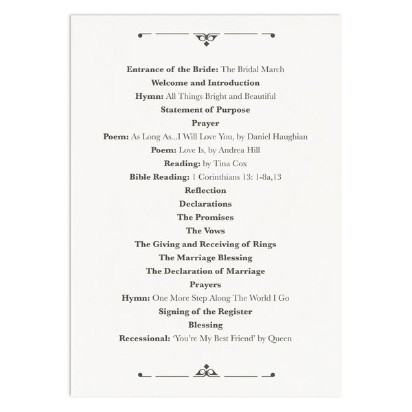 Art Deco Wedding Order Of Service Card