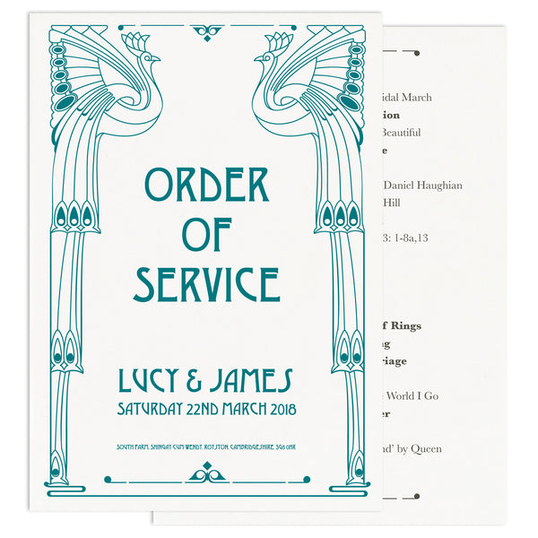 Art Deco Wedding Order Of Service Card