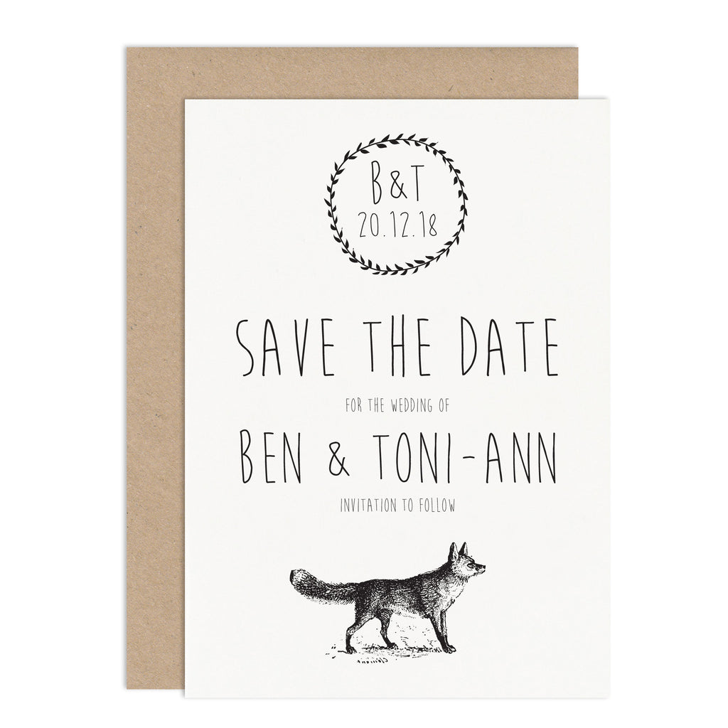 Enchanted Forest Wedding Save The Date Card - Russet and Gray