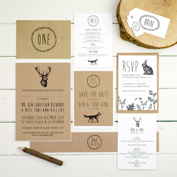 Enchanted Forest Wedding Invitations - Russet and Gray