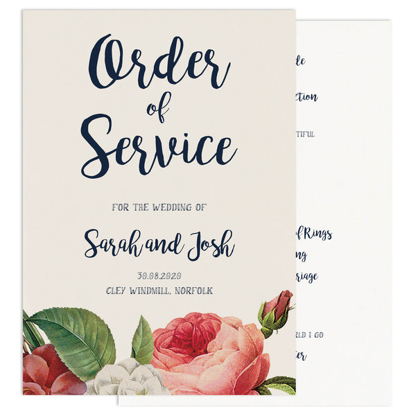 English Garden Wedding Order Of Service Card
