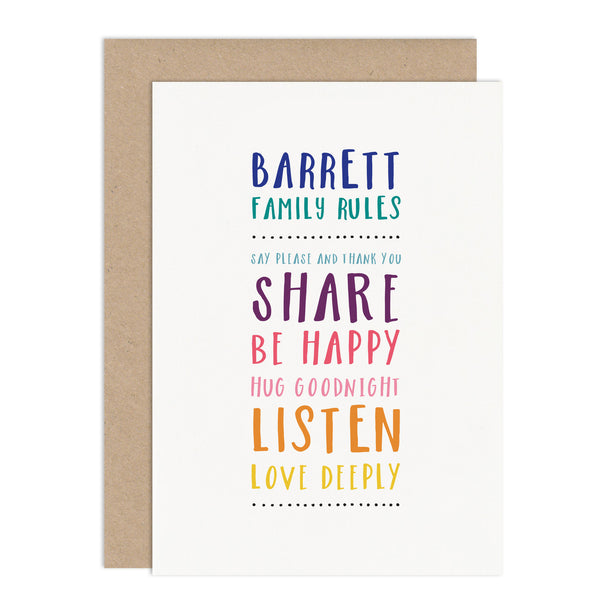 Personalised Family Rules Card - Russet and Gray