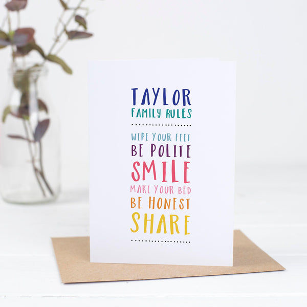 Personalised Family Rules Card - Russet and Gray