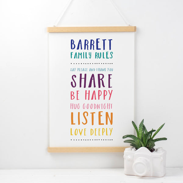 Personalised Family Rules Print - Russet and Gray
