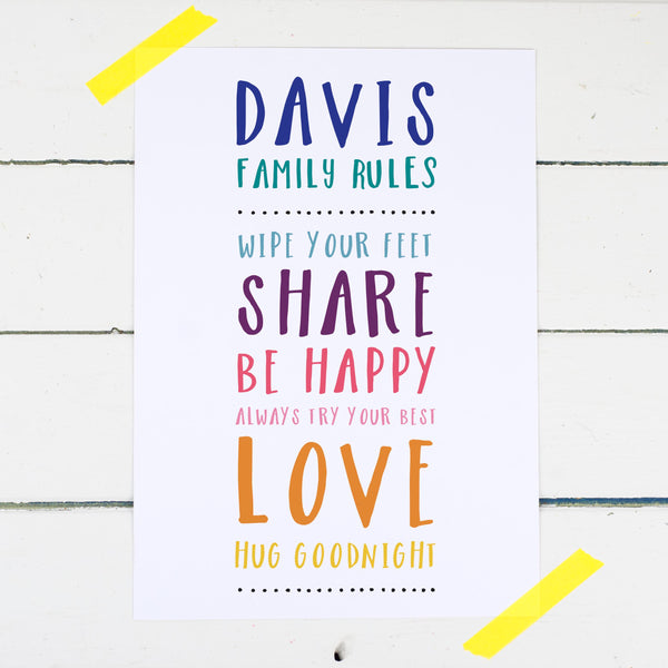 Personalised Family Rules Print - Russet and Gray