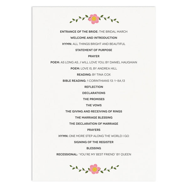 Floral Border Wedding Order Of Service Card