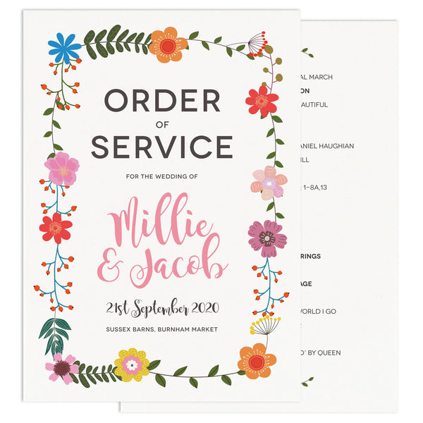 Floral Border Wedding Order Of Service Card