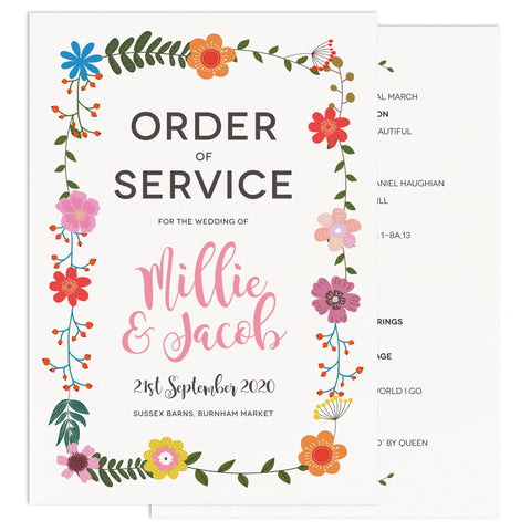 Floral Border Wedding Order Of Service Card