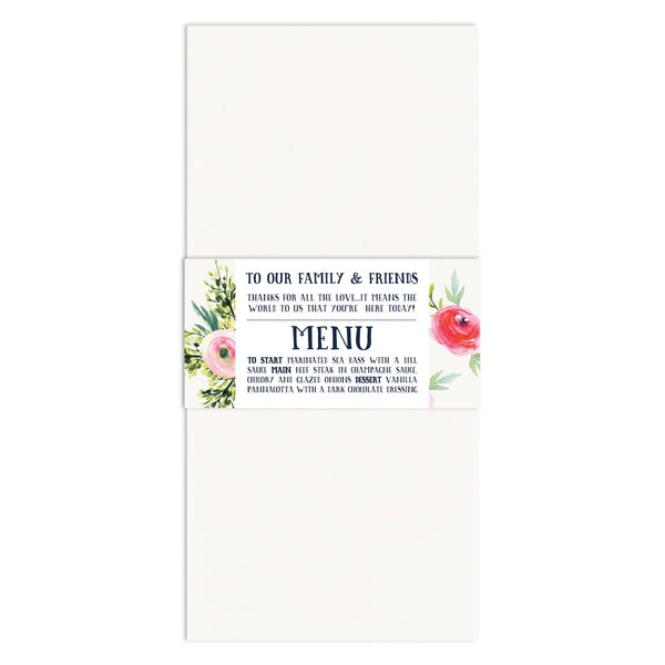 Floral Menu Napkin Wrap