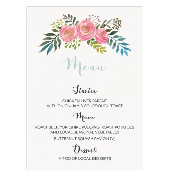 Floral Wedding Menu