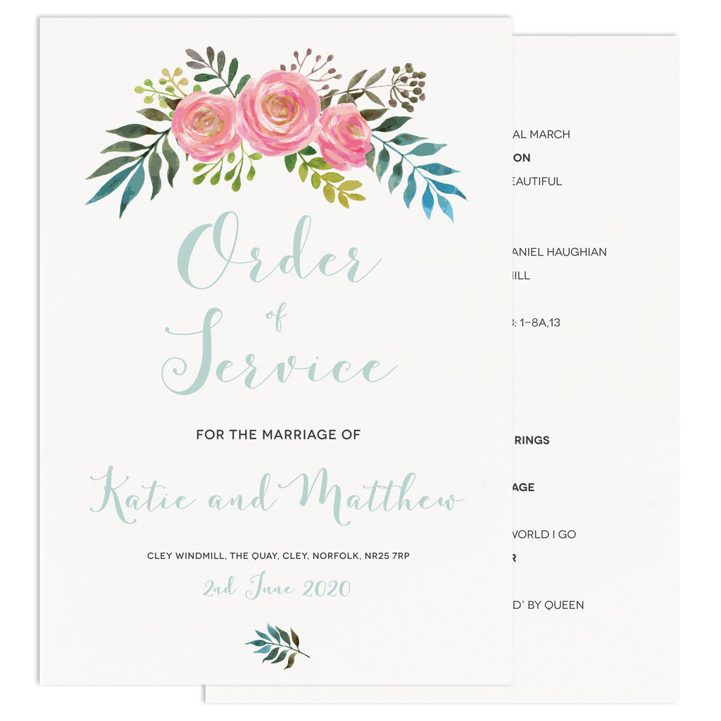 Floral Wedding Order Of Service Card