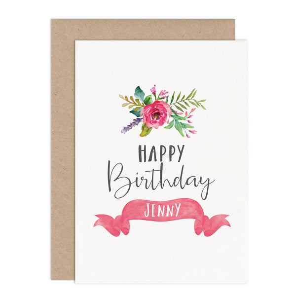 Personalised Floral Birthday Card - Russet and Gray