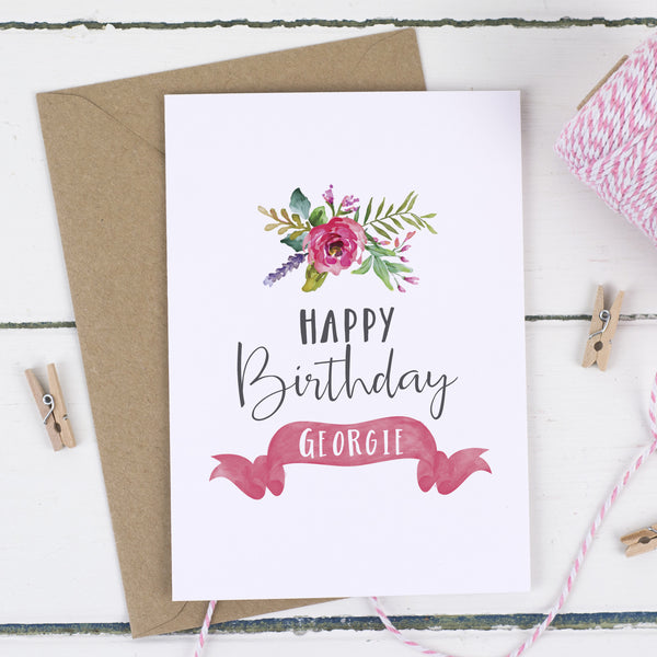 Personalised Floral Birthday Card - Russet and Gray