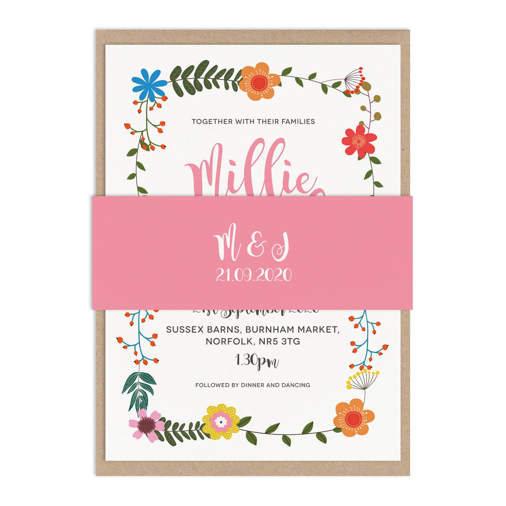 Floral Border Wedding Invite Belly Bands