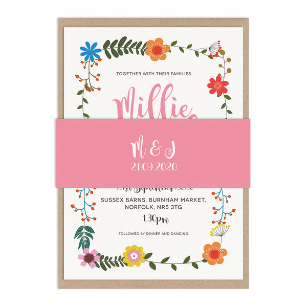 Floral Border Wedding Invite Belly Bands