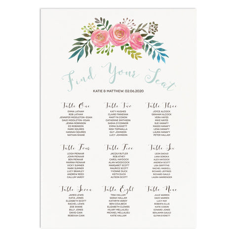 Floral Wedding Table Paln
