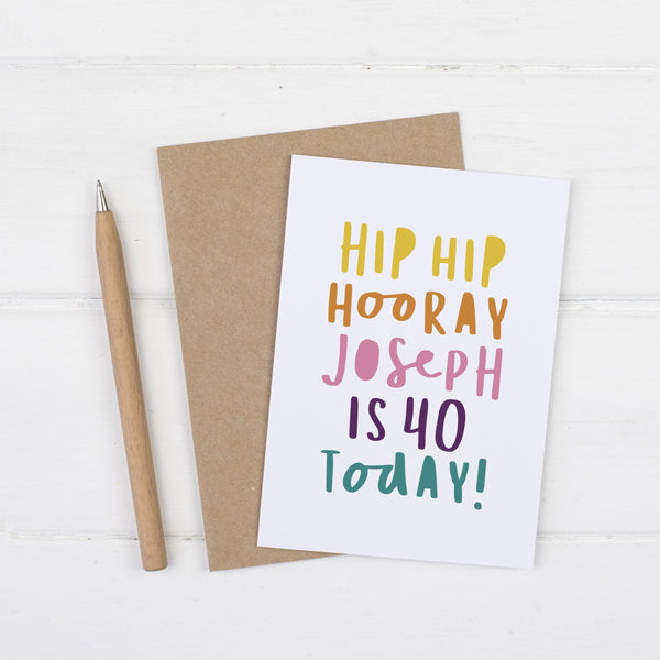 Personalised Hip Hip Hooray Card - Russet and Gray