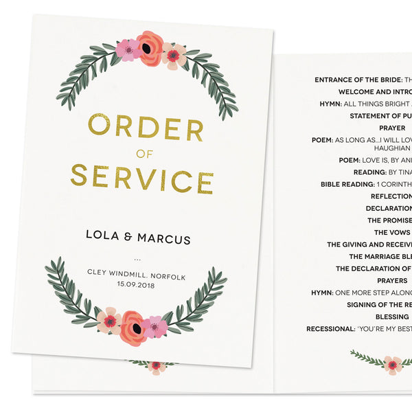 Modern Botanical Wedding Order Of Service Booklet