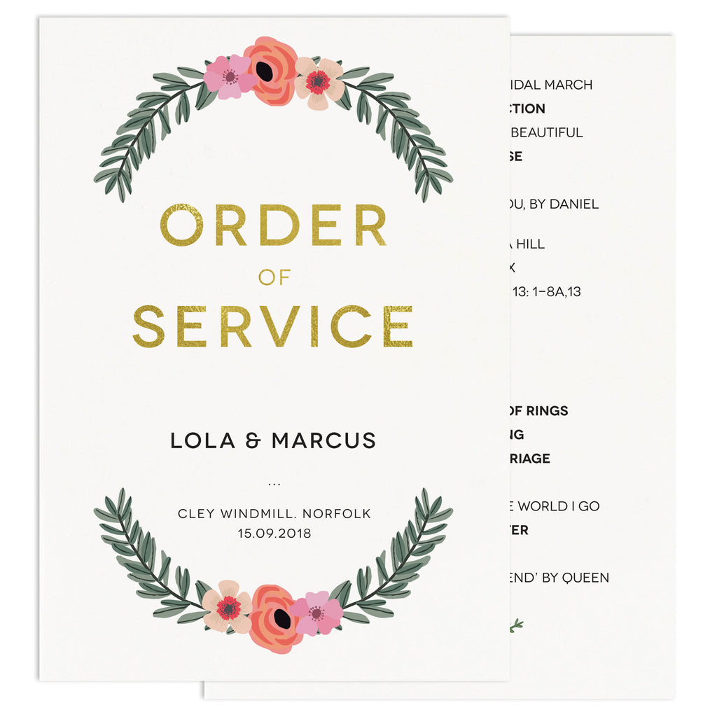 Modern Botanical Wedding Order Of Service Card