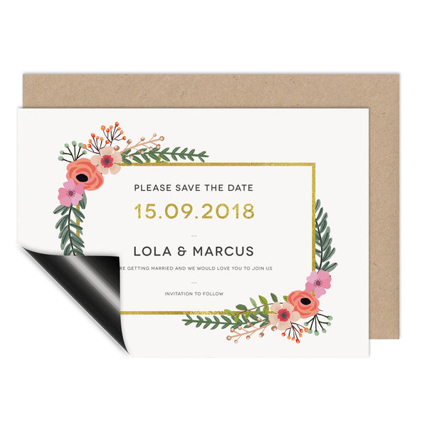 Modern botanical floral wedding save the date magnet