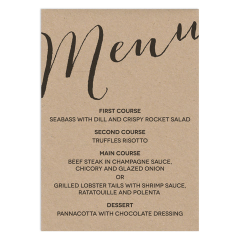 Modern Calligraphy Wedding Menu