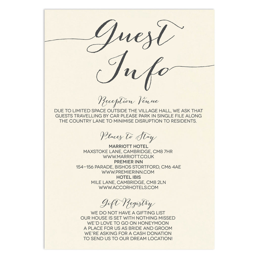 Modern Calligraphy Information Card - Russet and Gray