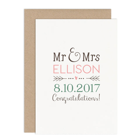 Personalised Mr & Mrs Wedding Card - Russet and Gray
