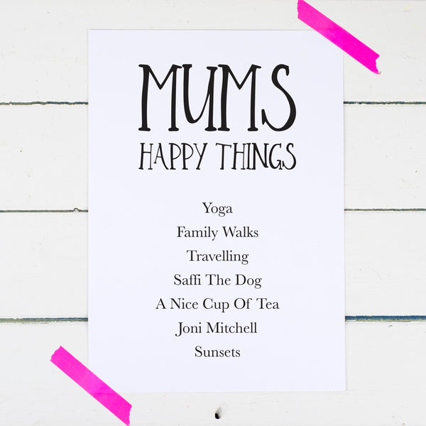 Personalised Mum’s Happy Things Print Things We Love About Mum