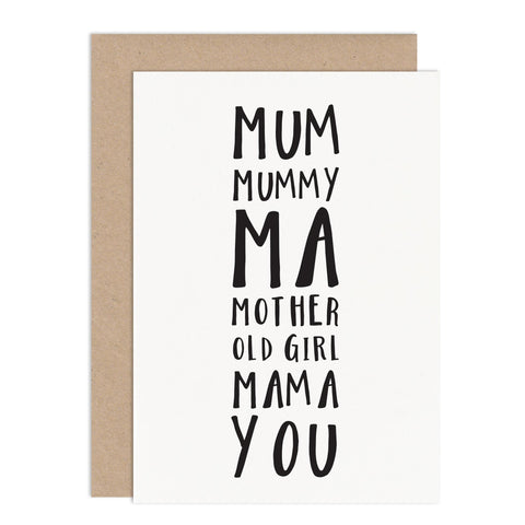 Mum's Names Mother's Day Card - Russet and Gray
