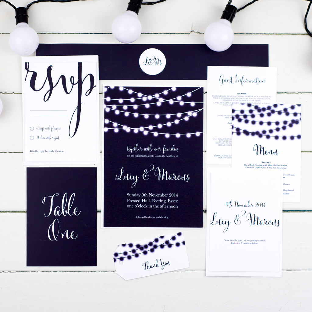 Nightgarden string lights wedding stationery