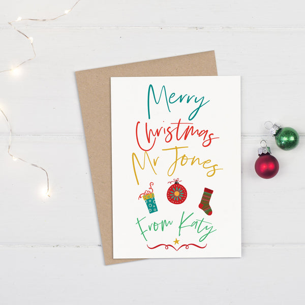 Personalised Teacher Christmas Card