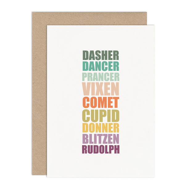 Reindeer Names Christmas Card Pack