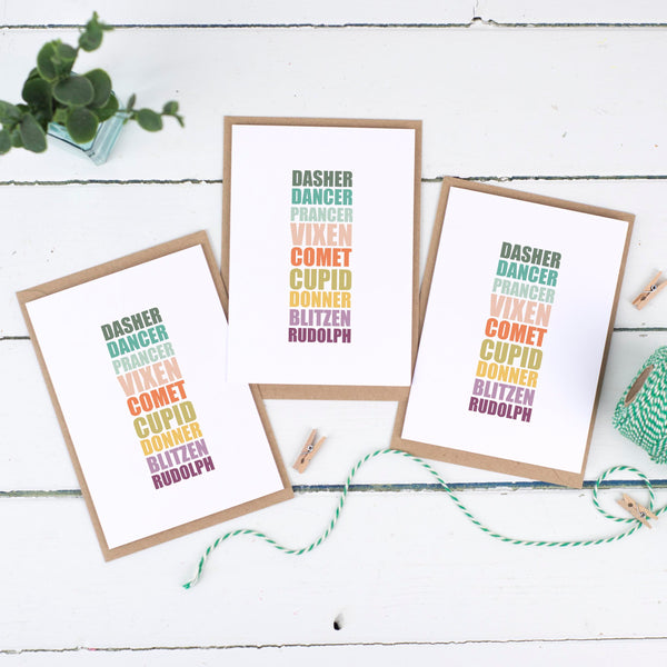 Reindeer Names Christmas Card Pack