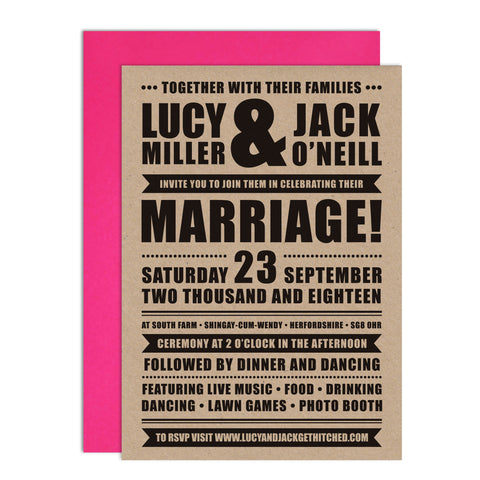 Festival Wedding Retro Poster Wedding Invitation