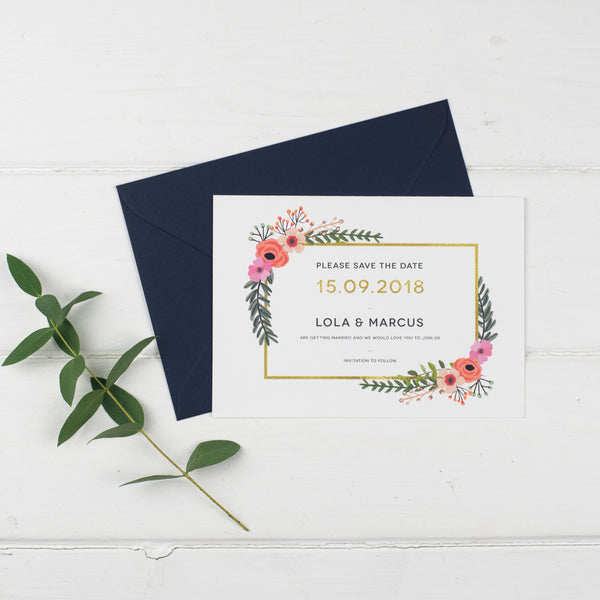 Modern botanical floral wedding save the date card