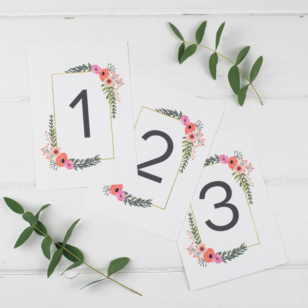 Modern Botanical Wedding Table Number Cards