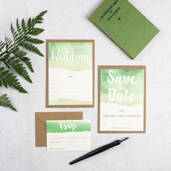 Green DIY Watercolour Wedding Stationery