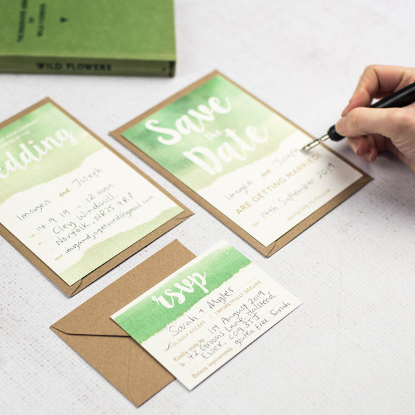Green DIY Watercolour Wedding Stationery