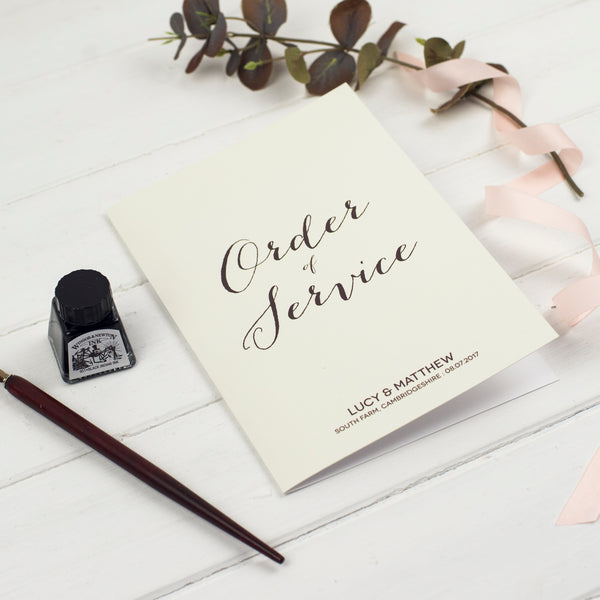 Modern Calligraphy Wedding Order Of Service Booklet