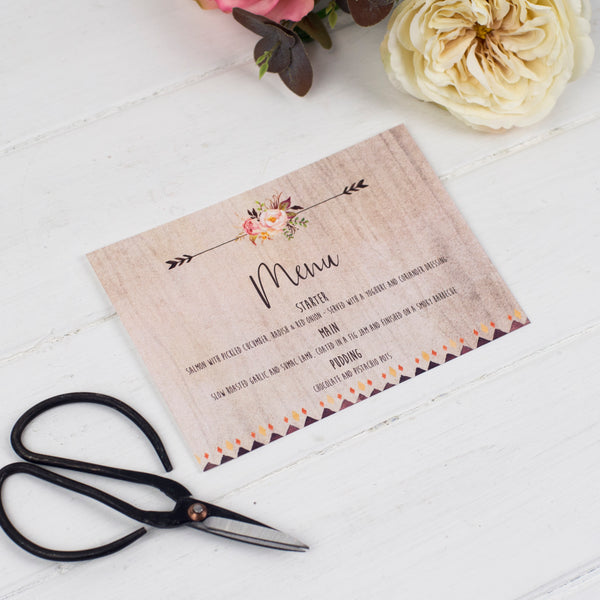 Boho Floral Wedding Menu