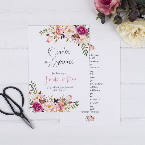 Boho Floral Order Of Service Cards - Russet and Gray