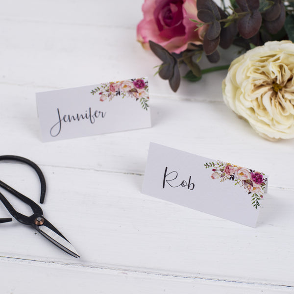 Boho Floral Place Cards - Russet and Gray