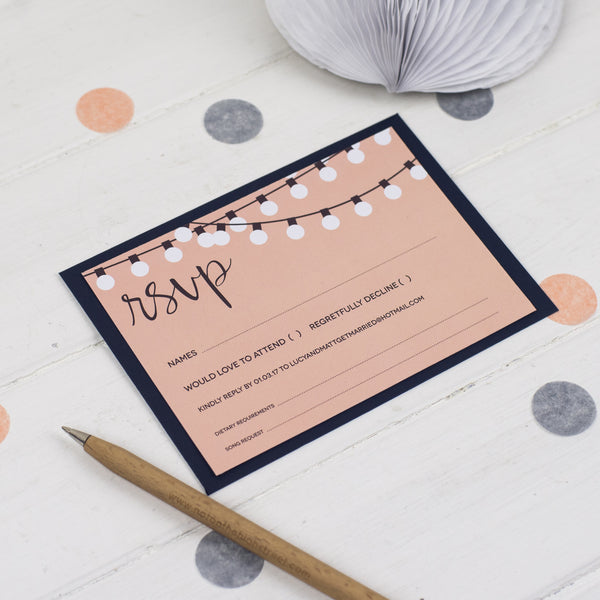 String Lights RSVP Card - Russet and Gray