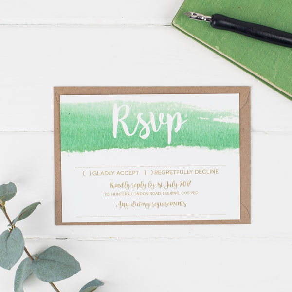 Green Watercolour Wedding RSVP