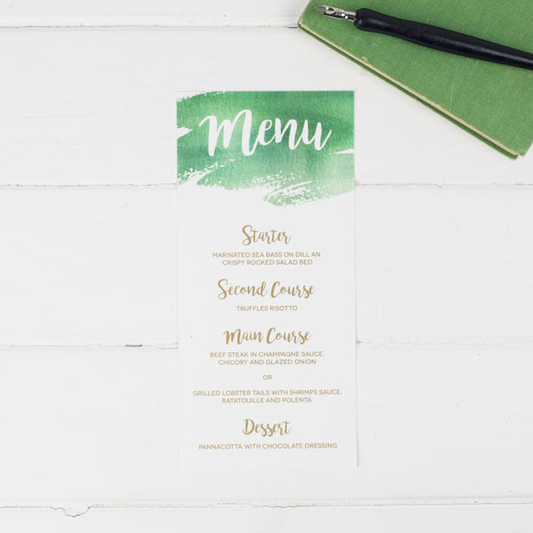 Green Botanical Watercolour Wedding Menu