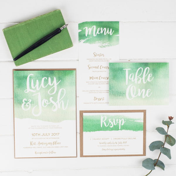 Green Botanical Watercolour Wedding Stationery Set
