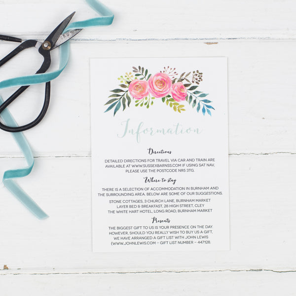 Floral Wedding Information Card