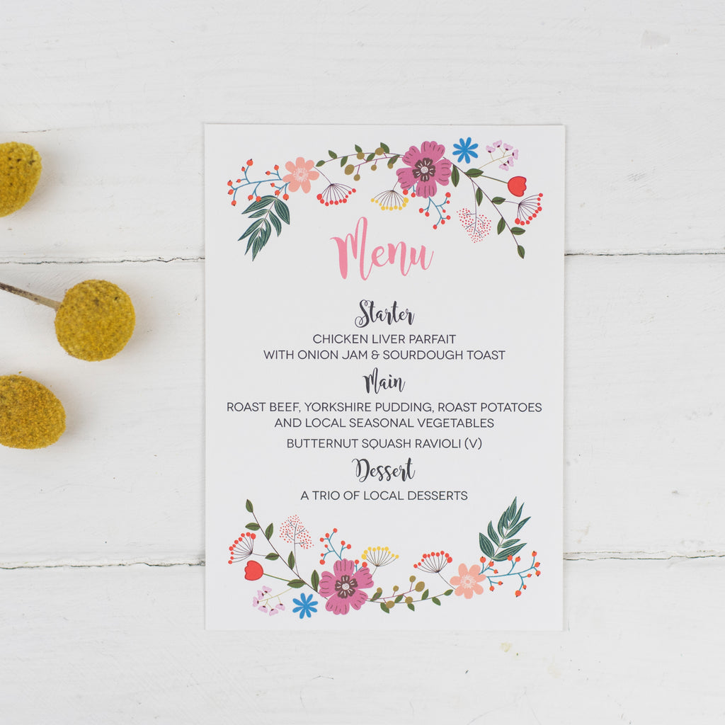 Floral Border Menu Cards